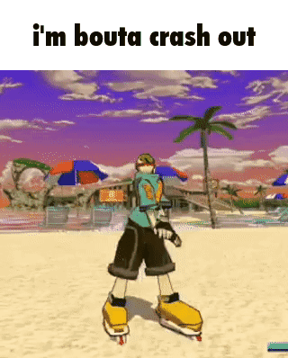 Video Game Character Standing on Beach Saying Im About to Crash Out