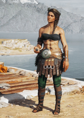 Video Game Character Standing on Beach With Mountains