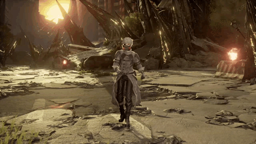 Video Game Character Standing on Rock in Forest