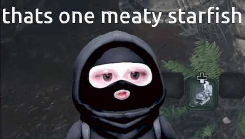 Video Game Character Wearing Mask Saying That's One Meaty Starfish