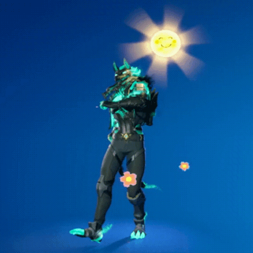 Video Game Character With Flowers and Sun