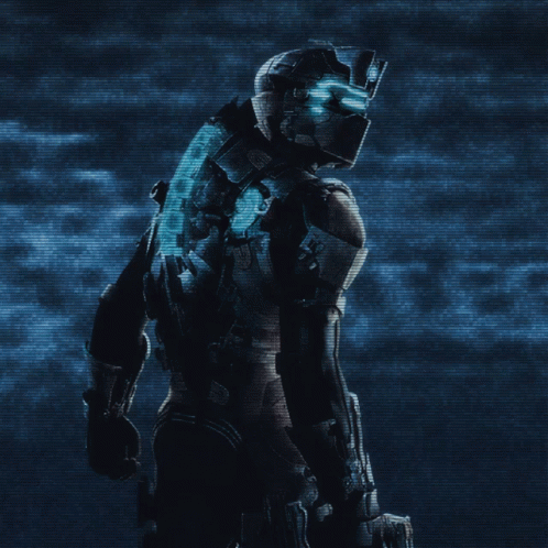 Video Game Character With Glowing Eyes and Helmet