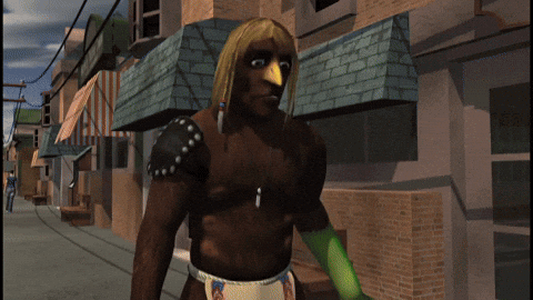 Video Game Character With Green Arm And Bird Head GIF