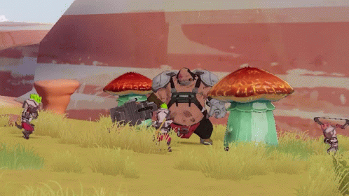 Video Game Character With Hammer In Mushroom Field GIF