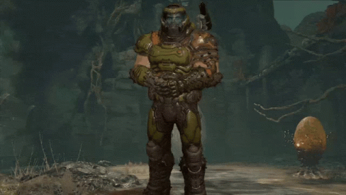Video Game Character with Slayer Helmet