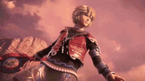 Video Game Character With Sword in Front of Mountain