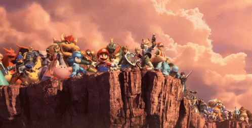 Video Game Characters Standing on Rocky Cliff
