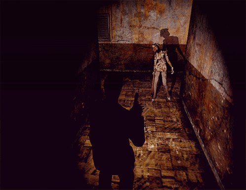 Video Game Man with Gun Before Skeleton