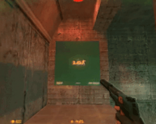 Video Game Played in Hallway With Green Light