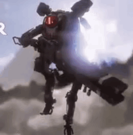 Video Game Robot Flying With Gun