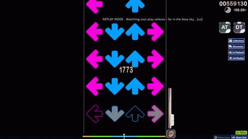 Video Game Screenshot With Pink and Blue Arrows