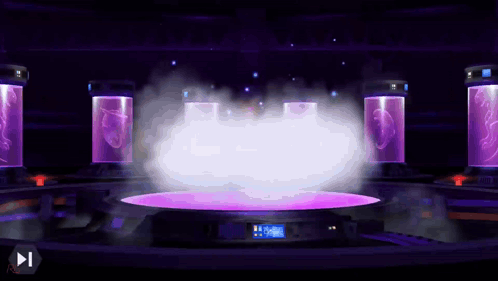 Video Game Stage With Purple Light And Play Button GIF
