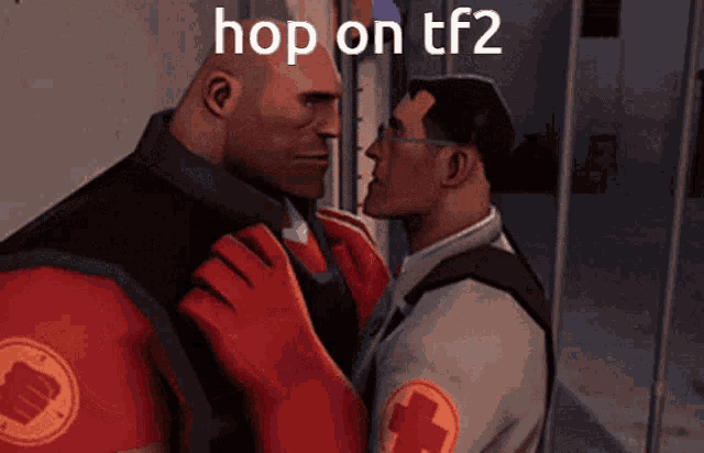 Video Game Tf2 Medic And Heavy Kissing GIF
