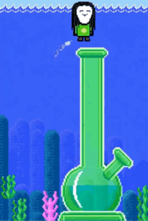 Video Game With Bong and Sign Saying Level Clear Bonus 2000 j x 03