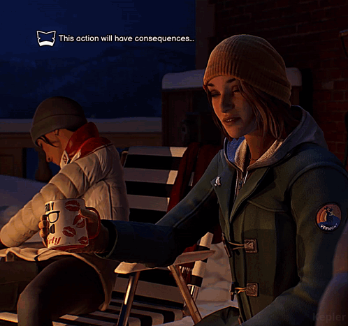 Video Game Woman Holding Cup of Coffee