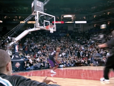 Vince Carter Dunk Featuring Teammates Cheers GIF