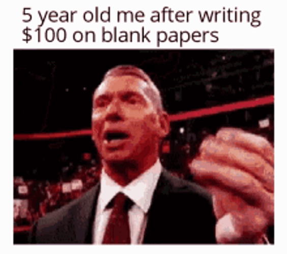 Vince Mcmahon Money 5 Year Old Me Writing $100 On Blank Papers GIF