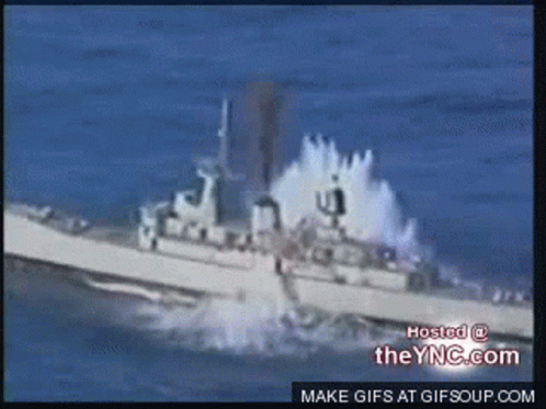 Vintage Battleship Getting Bombed GIF