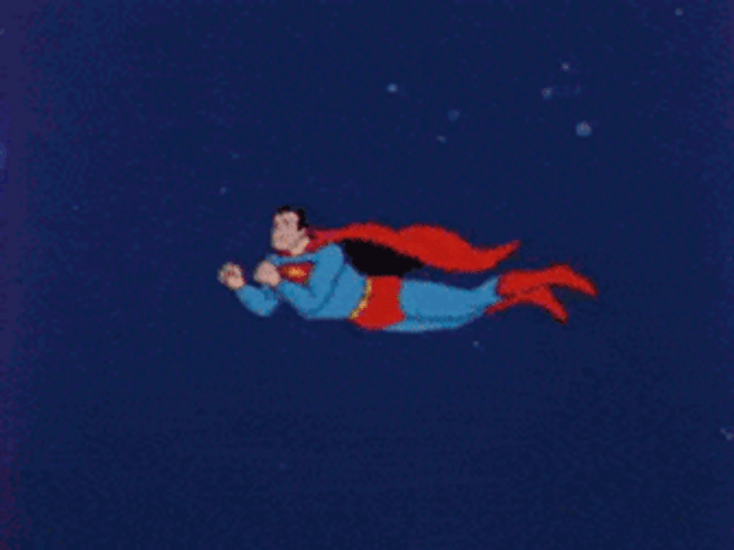 Vintage Cartoon Superman Flying Punching Comets GIF