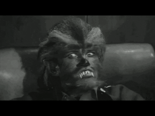 Vintage Werewolf Shocked Looking Around GIF