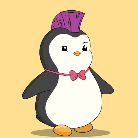 Violet Haired Penguin Shrugs GIF