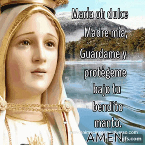 Virgin Mary Statue with Spanish Prayer