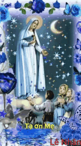 Virgin Mary Surrounded by Blue Roses
