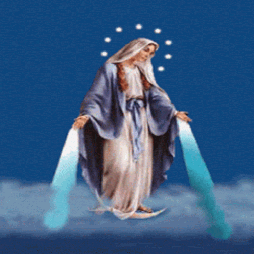 Virgin Mary Surrounded By Flowers And Stars GIF