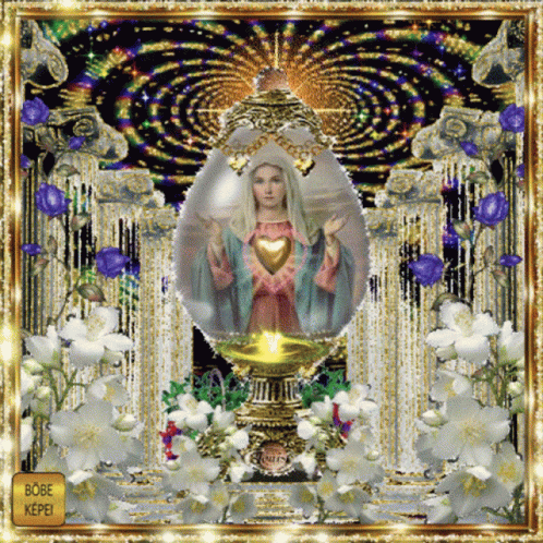 Virgin Mary with Flowers and Bobe Kepei Button