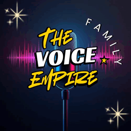 Voice Empire Poster With Microphone and Cartoon Characters