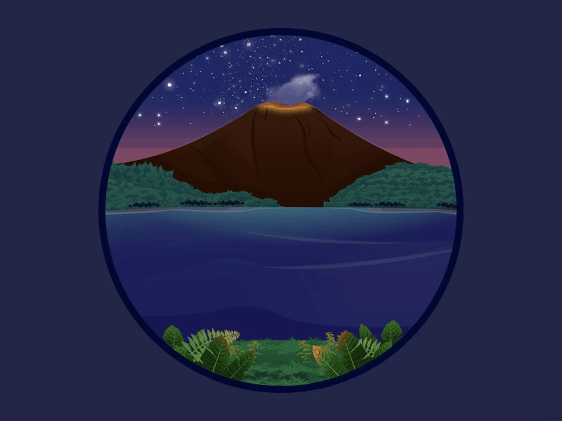 Volcano Meteors Stars Animation GIF