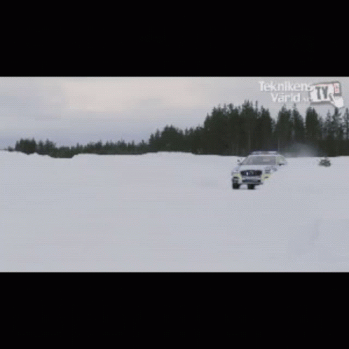 Volvo Police Car Driving In Snow With Ym25c08 Plate GIF