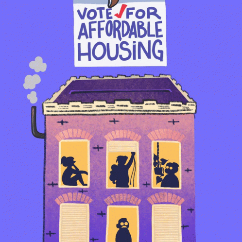 Vote For Affordable Housing Sign Above House GIF