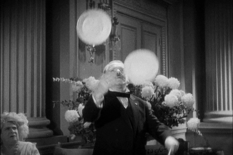 W C Fields Juggling Plates Fail GIF