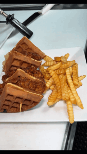 Waffle Sandwich With French Fries GIF