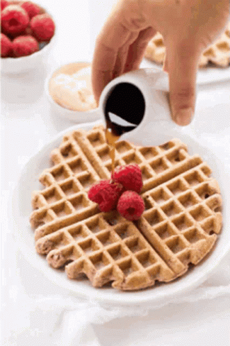 Waffle With Raspberries And Syrup GIF