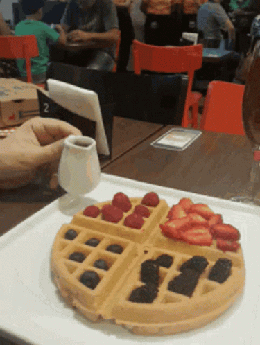Waffle With Strawberries and Blueberries
