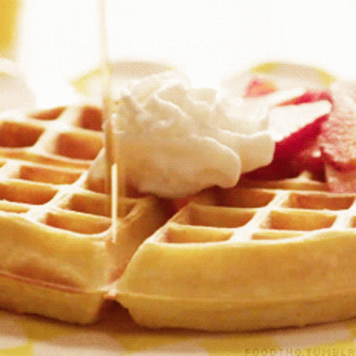Waffle With Whipped Cream and Strawberries