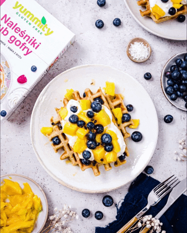 Waffles With Whipped Cream And Fruits GIF