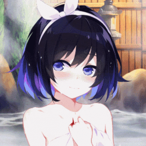 Waifu Black With Purple Highlights Hair Girl GIF