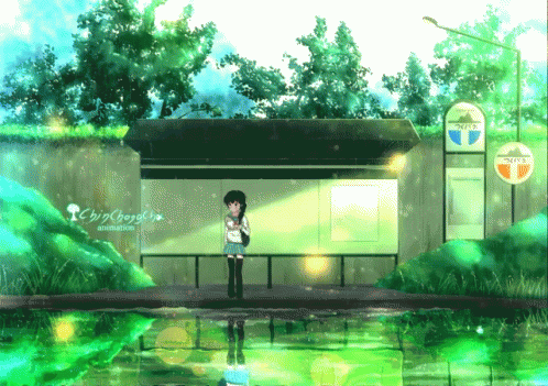 Waiting For School Bus Anime Raining GIF