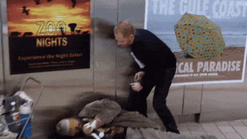 Waking Up Sleeping Homeless Guy Street GIF