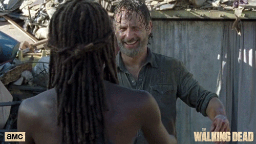 Walking Dead Rick Grimes Hugs Michonne GIF