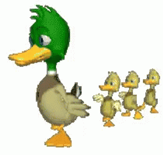 Walking Ducks In Line Follow Mother Pixel Art GIF