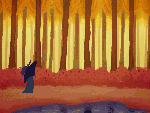 Walking In Orange Forest Animation GIF