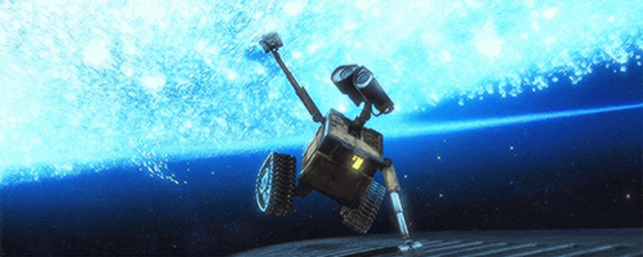 Wall E Flying Under Shimmering Stars GIF