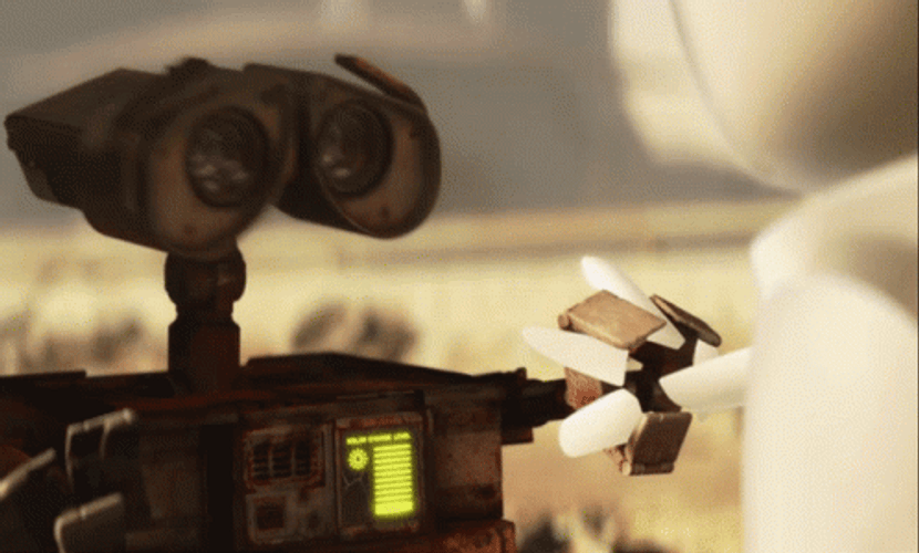 Wall E Holding Eves Robotic Hands GIF