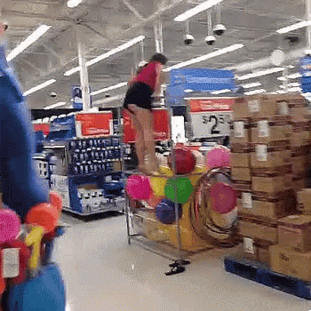 Walmart Funny Fell On Balloon Cage GIF