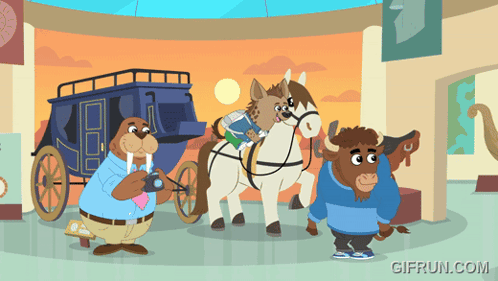 Walrus and Bison Pull Horse Carriage
