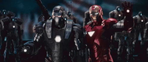 War Machine And Iron Man Waving GIF